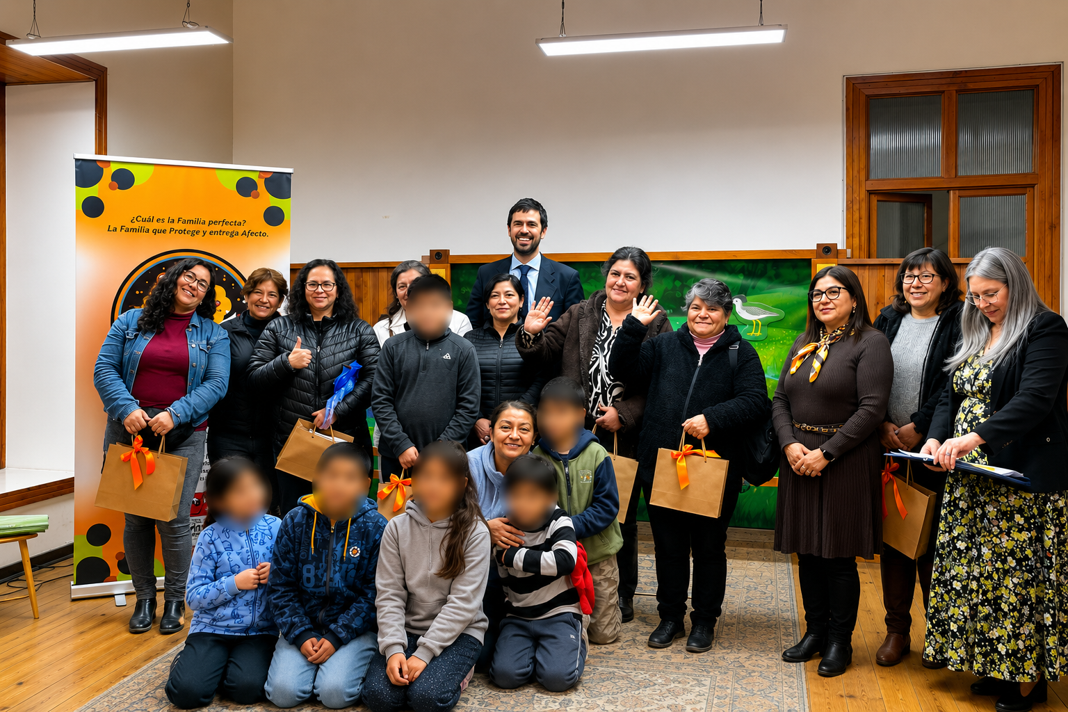 En la imagen: Director regional Daniel Smith junto a familias de acogida y la directora de FAE Hanukkah Daniela Bobadilla.